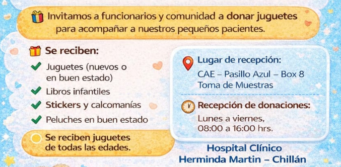 Hospital Clínico Herminda Martín llama a donar juguetes para niños que se realizan exámenes